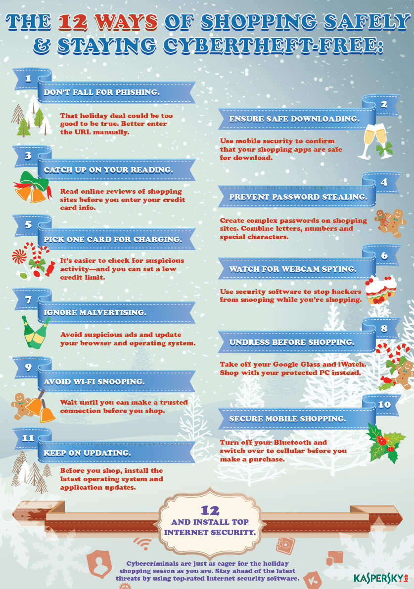 Add these tips to your caroling list for a safer holiday shopping season. Infographic: Holiday Shopping - The 12 Ways of Shopping Safely & Staying Cybertheft-free